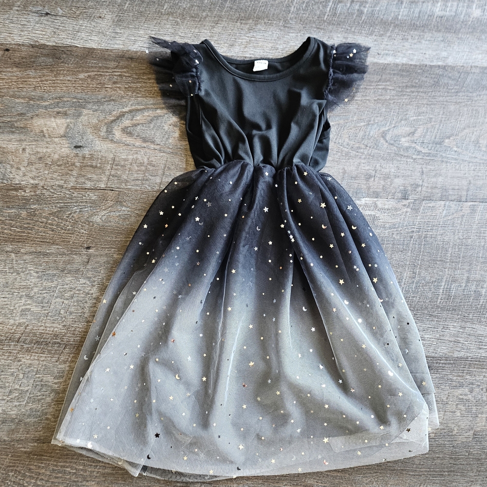 Elegant Black and White Sparkly Star Kids Dress SZ 5